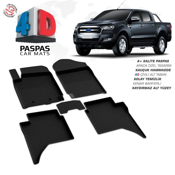 Ford Ranger 4D Araca Özel Havuzlu Kauçuk Paspas 2015 Üzeri ürün görseli 1