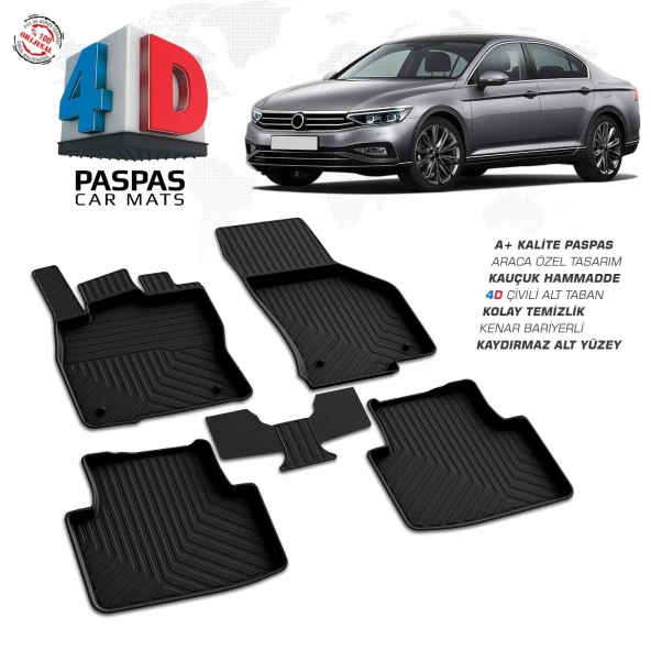 VW Passat B8.5 4D Araca Özel Havuzlu Kauçuk Paspas 2019 ve Üzeri ürün görseli 1