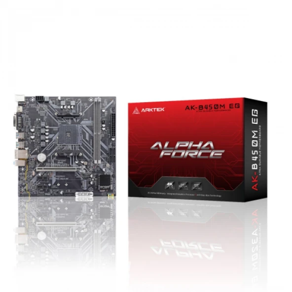ARKTEK ALPHA FORCE, AK-B450M EG, 2xDDR4, M.2, D-SUB, DVI, HDMI, AM4 Soket Anakart ürün görseli 1