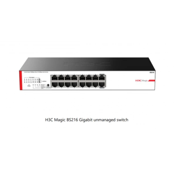 H3C Magic BS216, 16 Port, GigaBit, 2 Port GigaBit Uplink, Yönetilemez, Metal Kasa, Rack Mount Switch ürün görseli 1