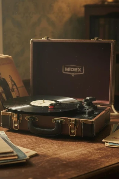 Midex Mtx101BN Nostaljik Retro Pikap Plak Çalar (Şarjlı Bluetooth Aux Hoparlörlü 3 Devir) İğne Dahil ürün görseli 1