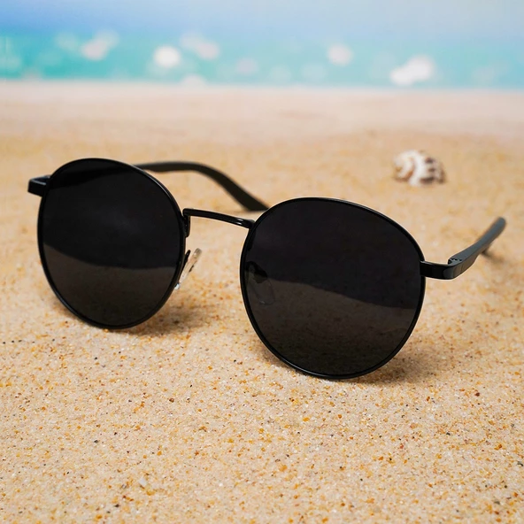Di Caprio DC1224BLACK Siyah Yuvarlak Oval Polarize Camlı Unisex Güneş Gözlüğü ürün görseli 1