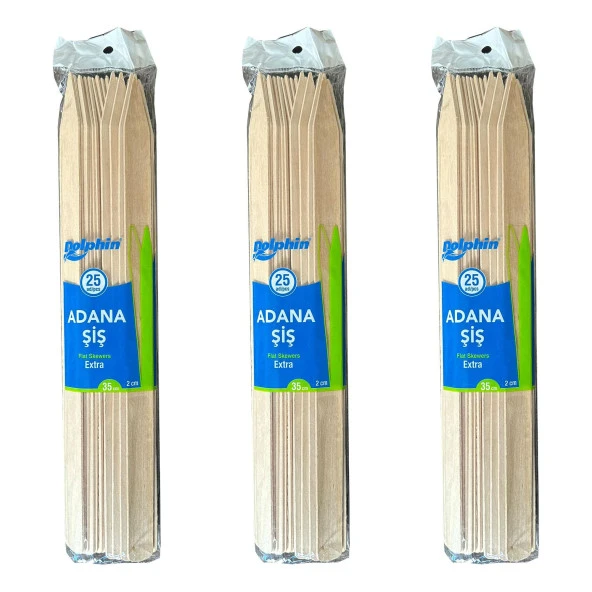 Dolphin Bambu Ahşap Adana Çöp Şiş - Boy : 35 Cm. / En : 2 Cm. - 25 Adetlik 3 Paket ürün görseli 1