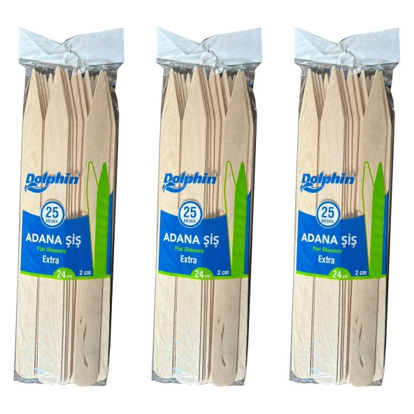 Dolphin Bambu Ahşap Adana Çöp Şiş - Boy : 24 Cm. / En : 2 Cm. - 25 Adetlik 3 Paket ürün görseli 1