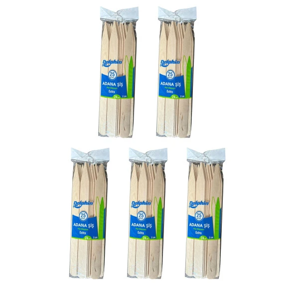 Dolphin Bambu Ahşap Adana Çöp Şiş - Boy : 24 Cm. / En : 2 Cm. - 25 Adetlik 5 Paket ürün görseli 1