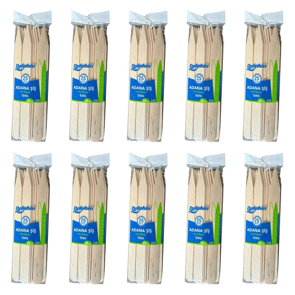 Dolphin Bambu Ahşap Adana Çöp Şiş - Boy : 24 Cm. / En : 2 Cm. - 25 Adetlik 10 Paket ürün görseli 1