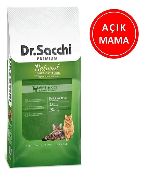 Dr.Sacchi Premium Natural Lamb&Rice Yetişkin Kedi Maması 1 kg AÇIK ürün görseli 1