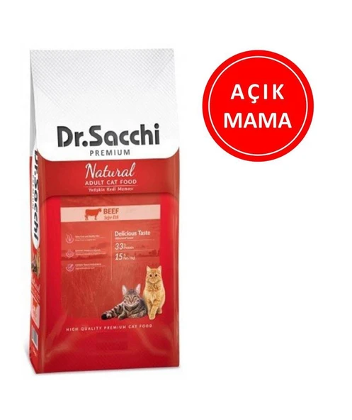 Dr.Sacchi Premium Natural Beef Yetişkin Kedi Maması 1 kg AÇIK ürün görseli 1