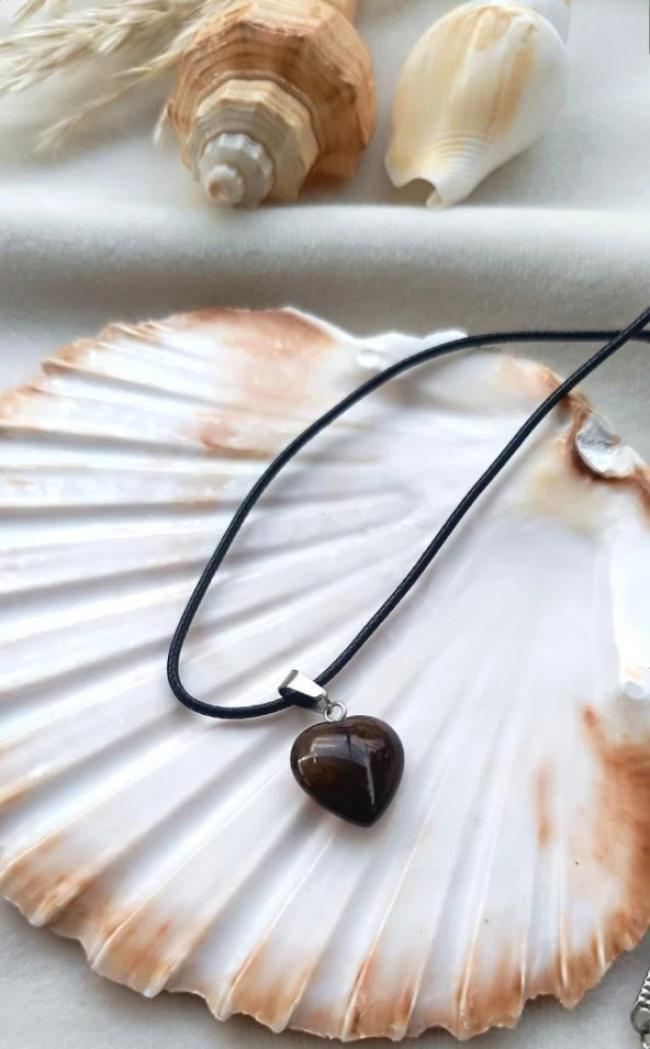Kolye Gerdanlık Yoga Reiki Doğal Kalp Dumanlı Akik Taşı Genç Kadın Takı Hediye ürün görseli 1