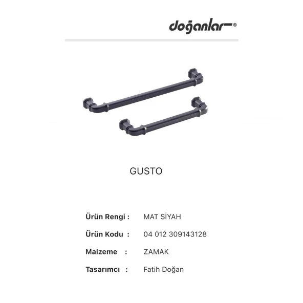 5 Adet Doğanlar Gusto 192 mm Mobilya Kulp Mat Siyah - Resim 3