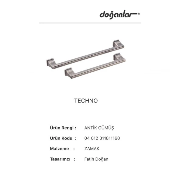 5 Adet Doğanlar Techno 160 mm Mobilya Kulp Antik Gümüş - Resim 3