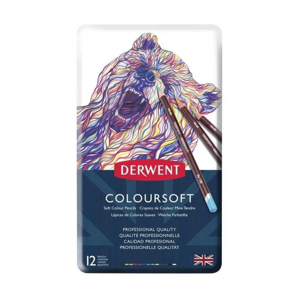 Derwent Coloursoft Metal Kuru Boya Teneke Kutu 12'li ürün görseli 1