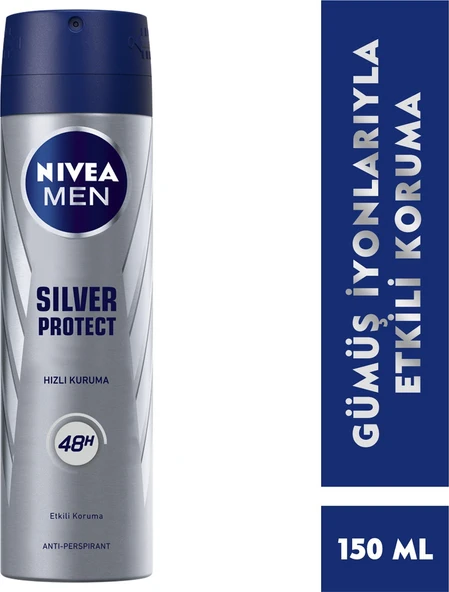 NIVEA Men Erkek Sprey Deodorant Silver Protect 150 ml, Ter Kokusuna Karşı 48 Saat Anti-perspirant ürün görseli 1