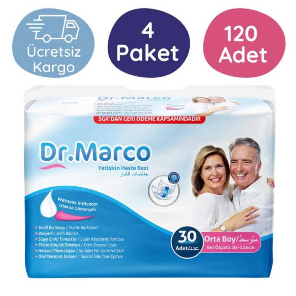 Dr. Marco Yetişkin Bel Bantlı Hasta Bezi Medium 120 adet ürün görseli 1