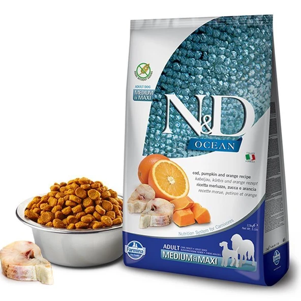 ND Tahılsız Ocean Balkabaklı Morina Balıklı Medium Maxi Köpek Maması 2.5 Kg ürün görseli 1