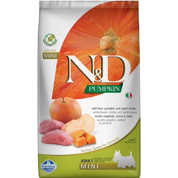 ND Tahılsız Balkabaklı Yaban Domuzlu Elmalı Küçük Irk Köpek Maması 2.5 Kg ürün görseli 1
