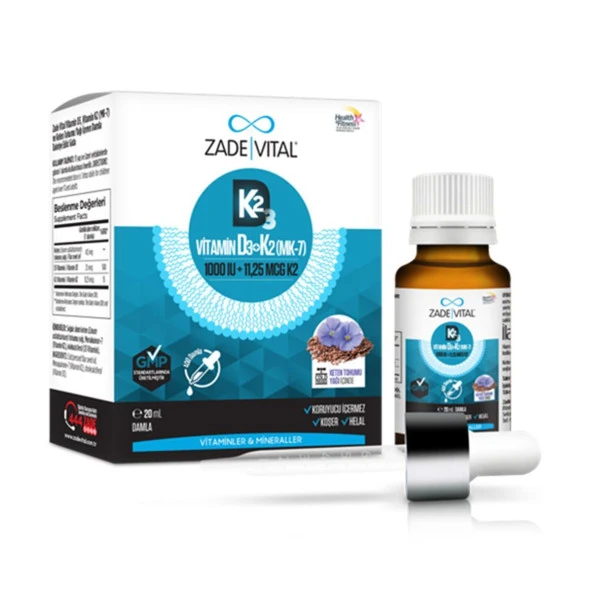 Zade Vital Vitamin D3K2 1000 IU Damla 20 ml ürün görseli 1