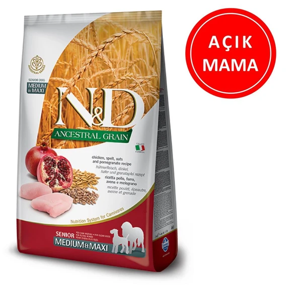 ND Düşük Tahıllı Tavuklu Narlı Senior Medium & Maxi Köpek Maması 1 Kg AÇIK ürün görseli 1