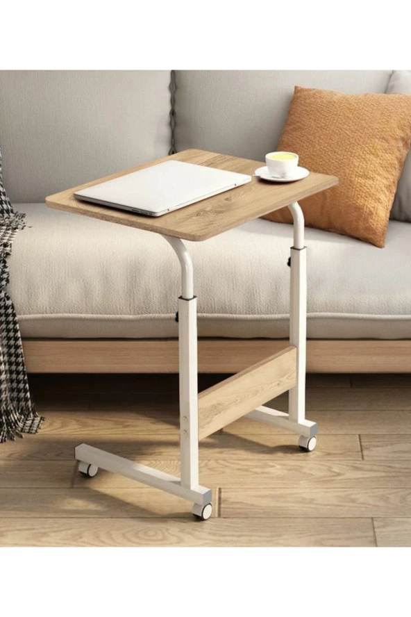 servetavcı Filament Mobilya Yükseklik Ayarlı Laptop Sehpası - Atlantik Çam Beyaz (Tekerli) 60X40 Oval Kenar ürün görseli 1