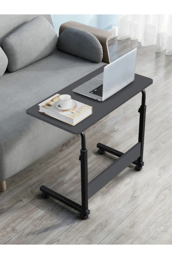 servetavcı Yükseklik Ayarlı Laptop Sehpası Ve Çalışma Masası - Antrasit (Tekerli) Oval Kenar - 70X40 ürün görseli 1