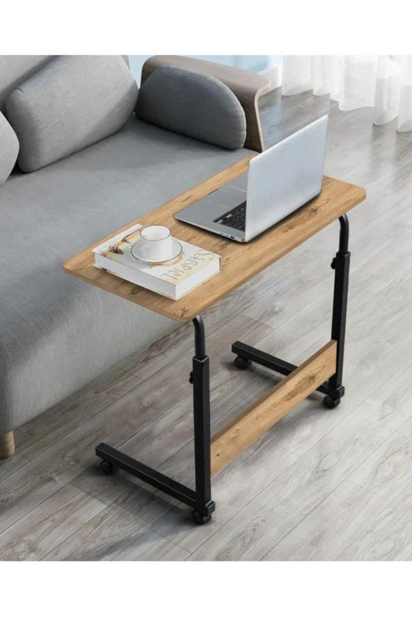 servetavcı Filament Mobilya Yükseklik Ayarlı Laptop Sehpası Ve Çalışma Masası - Atlantik Çam (Tekerli) Oval Kenar - 70X40 ürün görseli 1