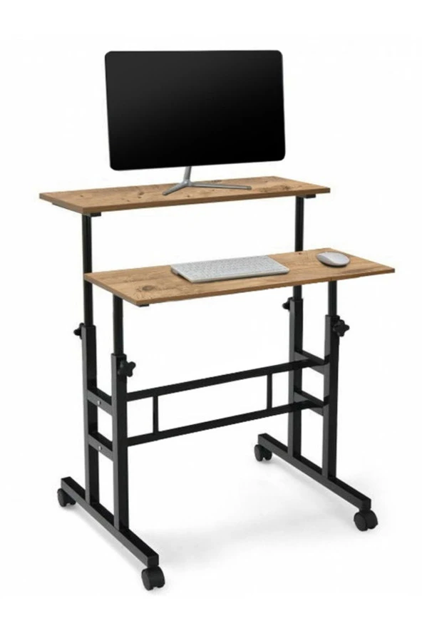 servetavcı Yükseklik Ayarlı Bilgisayar/Laptop Ve Çalışma Masası - Çam 80X60 (Tekerli) Oval Kenar ürün görseli 1