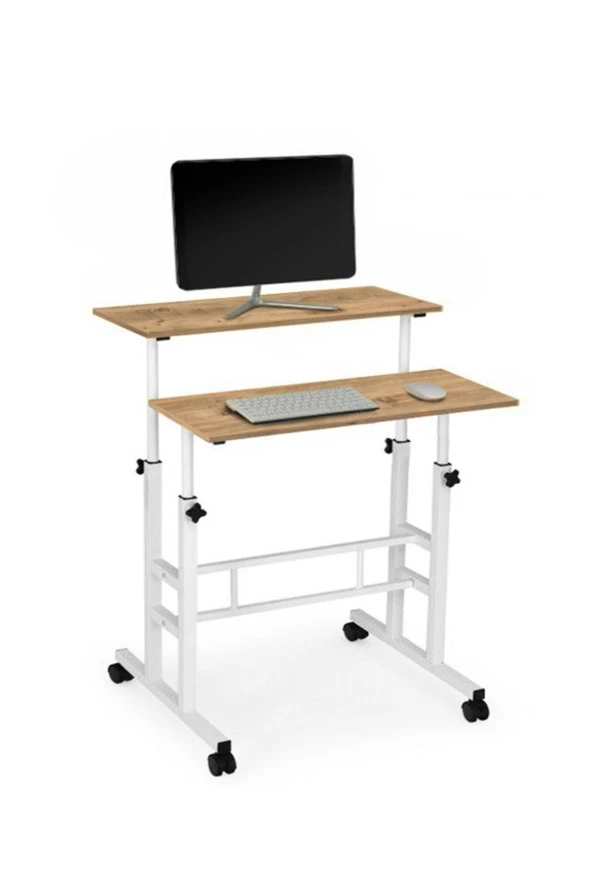 servetavcı Yükseklik Ayarlı Bilgisayar/Laptop Ve Çalışma Masası - Çam Beyaz 80X60 (Tekerli) Oval Kenar ürün görseli 1