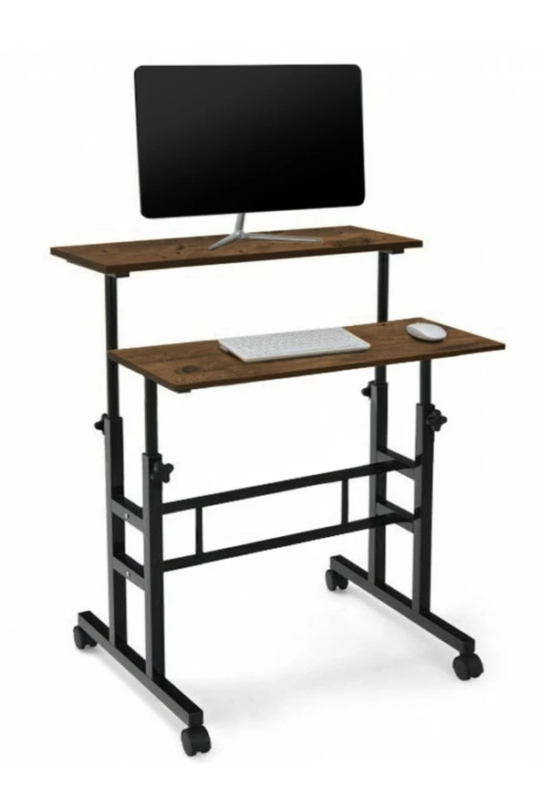 servetavcı Yükseklik Ayarlı Bilgisayar/Laptop Ve Çalışma Masası - Ceviz 80X60 (Tekerli) Oval Kenar ürün görseli 1