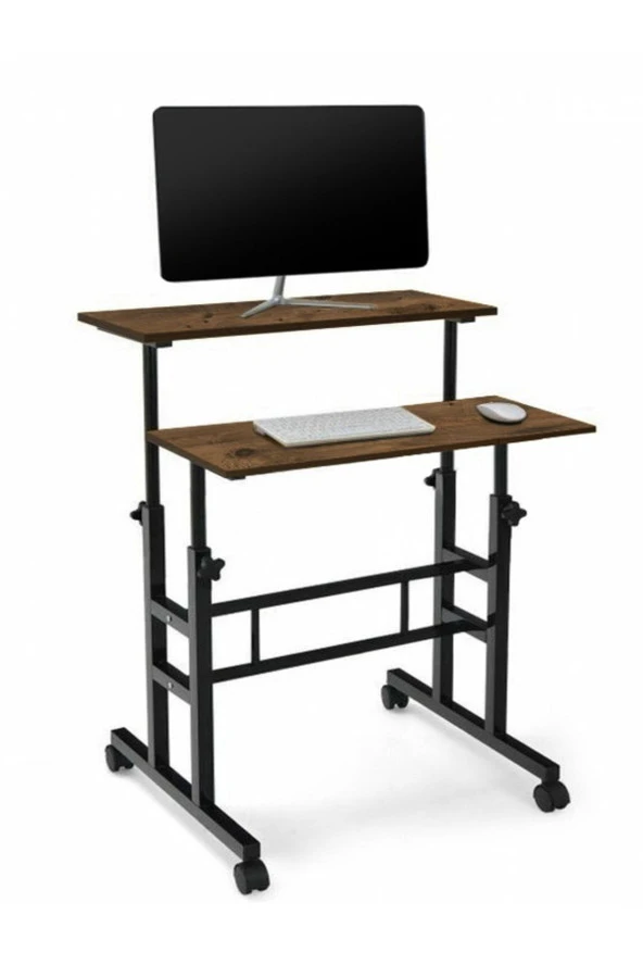 servetavcı Yükseklik Ayarlı Bilgisayar/Laptop Ve Çalışma Masası - Ceviz 70X60 (Tekerli) Oval Kenar ürün görseli 1