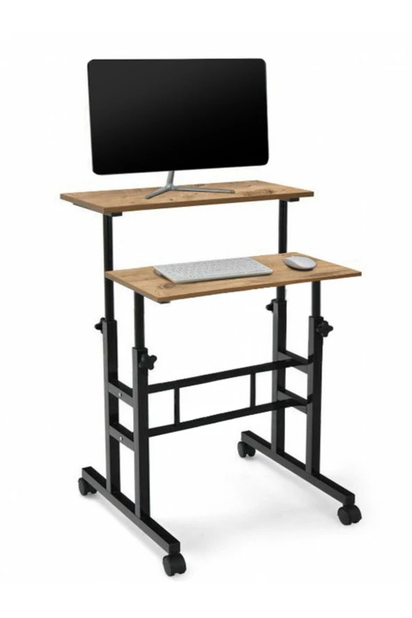 servetavcı Yükseklik Ayarlı Bilgisayar/Laptop Ve Çalışma Masası - Çam 60X60 (Tekerli) Oval Kenar ürün görseli 1