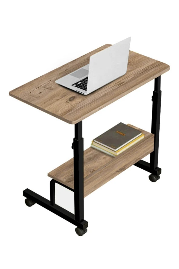 servetavcı Yükseklik Ayarlı Raflı Laptop Sehpası Ve Çalışma Masası - Ceviz (Tekerli) 70X40 Oval Kenar ürün görseli 1