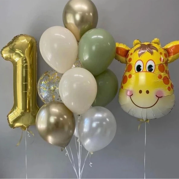 Gold 1 Yaş Zürafa Temalı Balon Seti ürün görseli 1