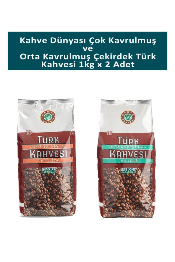 Kahve Dünyası Çok Kavrulmuş ve Orta Kavrulmuş Türk Kahvesi 1 kg x 2 Adet ürün görseli 1