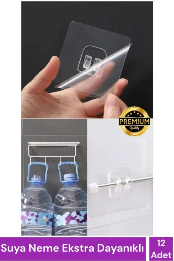 12 Adet Süper Güçlü Şeffaf Çerçeve Askısı Lekesiz Duvar Yapışkanı Mutfak Banyo Raf Tutucu Aksesuarı ürün görseli 1