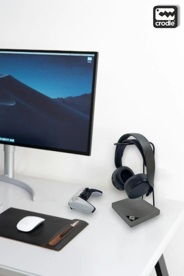 Gri Ahşap Ve Siyah Metal Gaming Kulaklık Dikey Standı ürün görseli 1