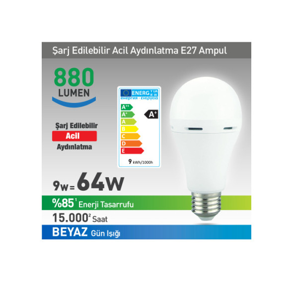 Next Şarjlı LED Ampul 9W Bembeyaz Işık Next LED ürün görseli 1