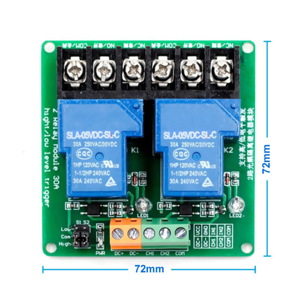 5V 2 Kanal 220V 30A Röle Modül Yüksek Akım Güç Kontrol Anahtarı Opto İzolasyon Düşük/Yüksek Tetik ürün görseli 1