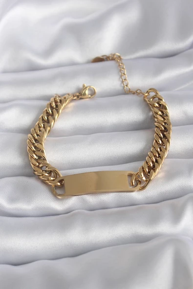 316L Çelik Gold Renk İsim Yazılabilir Plaka Model Kadın Bileklik TJ-BB5744 ürün görseli 1
