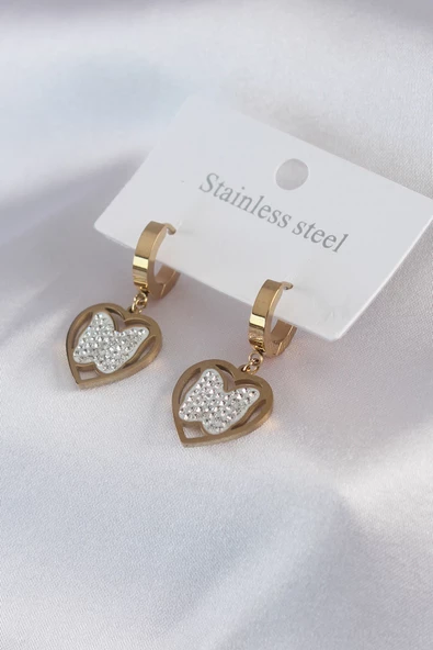 316L Çelik Gold Renk Kelebek Model Zirkon Taş Detay Kadın Küpe TJ-BKP7482 ürün görseli 1