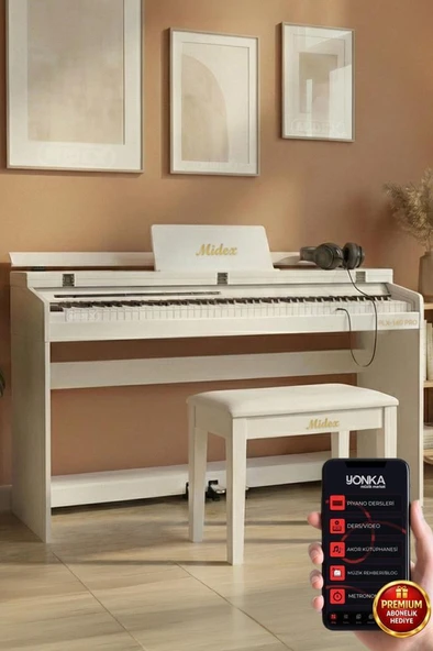 Midex PLX-140 PRO-WH Dijital Piyano Tuş Hassasiyetli Bluetooth 88 Tuşlu Kapaklı (Kulaklık ve Tabure) ürün görseli 1