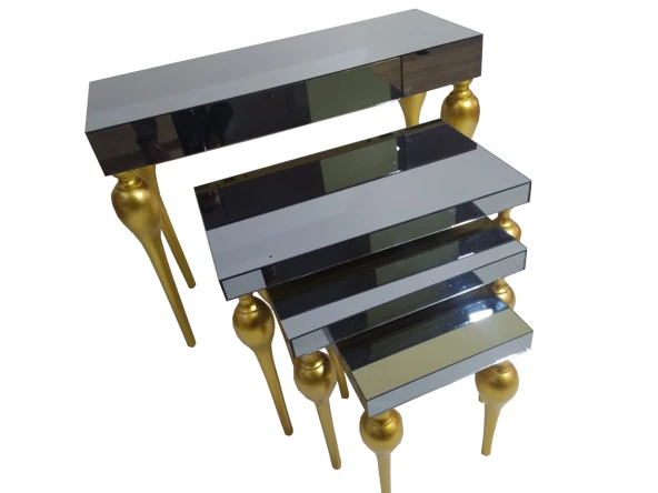 Dresuar-Zigon 18216 Tombul ayak Model Kayın MDF tabla Parlak gold Füme cam kaplam ürün görseli 1