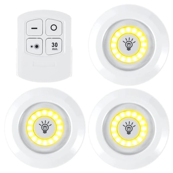UpWay Kumandalı Dolap Tezgah Üstü Parlaklık Ayarlanabilir COB LED Gece Lambası-3’lü Paket ürün görseli 1