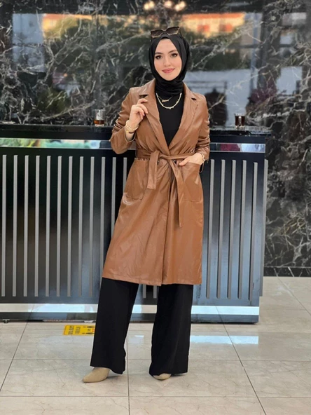 Kemerli Deri Trenç Taba ürün görseli 1