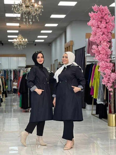 İçi Çizgili Trenç Siyah ürün görseli 1