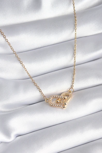 316L Çelik Gold Renk Zirkon Taşlı Tiffany Model Kadın Kolye - TJ-BKO8252 ürün görseli 1