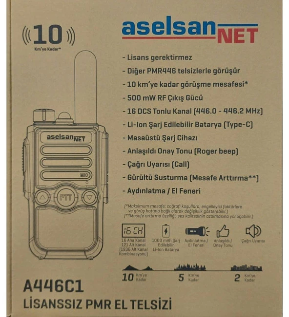 Aselsan A446C1 Tekli 16 Kanal 10KM Lisanssız Pmr El Telsizi - Resim 2
