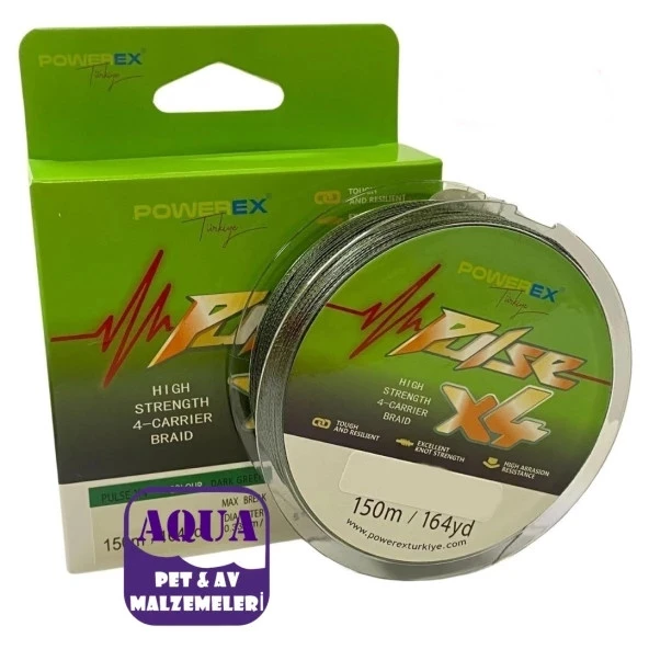 Powerex Pulse 4 Kat Örgü 150 m. Dark Green 0.18 mm 10 kg Çekerli İp Misina - Turna At Çek Spin Misinası ürün görseli 1