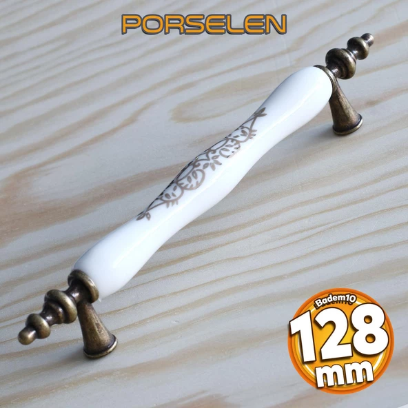 Gerçek Porselen Eskitme Antik Sarı 128 mm Mobilya Mutfak Çekmece Dolap Dolabı Kulpu Kulbu Kulpları ürün görseli 1