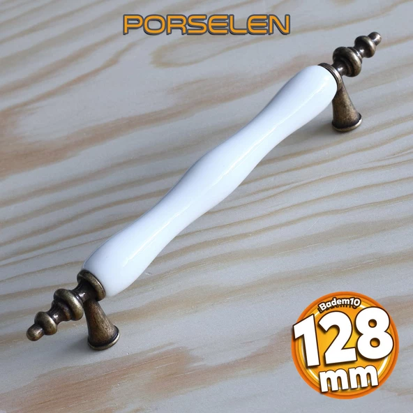 Gerçek Porselen Eskitme Antik Beyaz 128 mm Mobilya Mutfak Çekmece Dolap Dolabı Kulpu Kulbu Kulpları ürün görseli 1