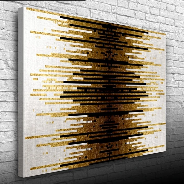 Altın Rengi, Siyah ve Beyaz Çizgili Desen Kanvas Tablo 50 x 70 ürün görseli 1